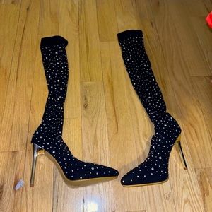 Black & Gold knee high boots. Size 10